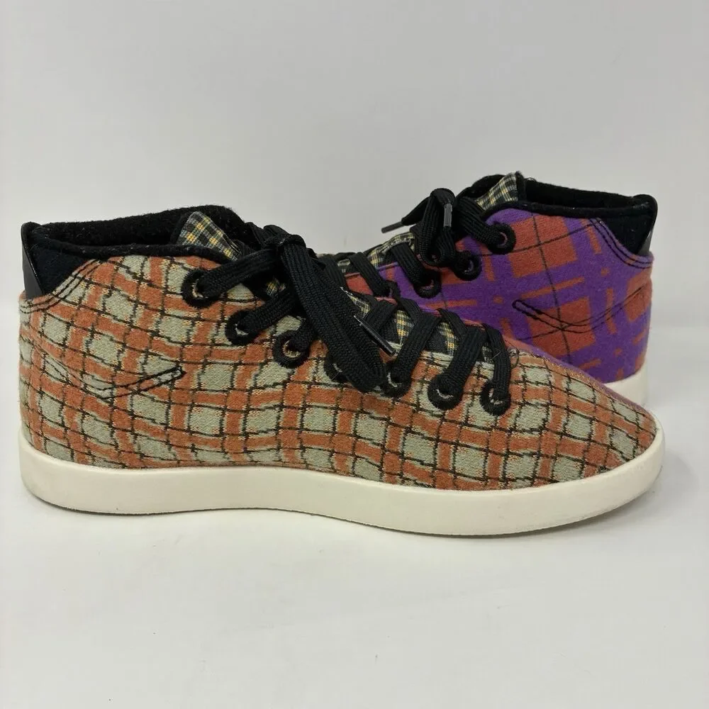 Allbirds Wool Piper Mid Shoes Womens 9 Orange Purple Plaid Limited Ed Sneakers